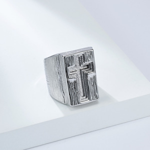Cross Titanium Steel <b>Ring</b> For Men Black Antique <b>Silver</b> Cross Design Punk Style Jewelry Gift - Product Image 3