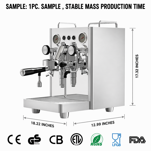 Stainless Steel Espresso Machine Dual Pressure Gauge Professional Coffee Maker for Home Cafe Use CE GS CB ETL LFGB FDA Certified