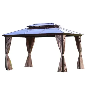 Popular techo sólido marco de aluminio 3*4m parasol Gazebos con mosquitera pabellón al aire libre tienda para la venta