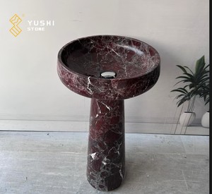 YUSHI Lavabo sur pied sculptural en marbre rouge Rosso Levanto, style moderne et luxueux, pour villa haut de gamme - Product Image 3