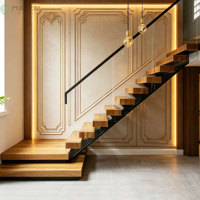 Escalera Flotante Personalizada con Peldaños de Madera Sólida, Escaleras Rectas Interiores Modernas y Minimalistas para Uso Residencial y Comercial