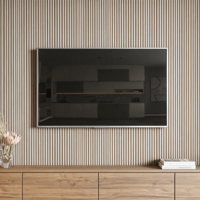 Meuble TV mural moderne en bois cannelé avec étagère LED, meuble multimédia flottant pour téléviseurs de 65 pouces pour salon