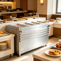 Bain-marie électrique commercial OUTE à 4 bacs avec tiroir chauffe-plats en acier inoxydable, table chauffante pour buffet