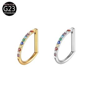 จิวเจาะจมูกไทเทเนียม G23 ประดับเพชรซิคอน รูปทรงตัว D สำหรับผู้หญิง เครื่องประดับเจาะร่างกาย ต่างหูแฟชั่น - Product Image 4