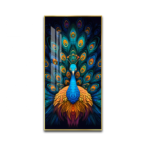 Entrée Peinture Décorative Pleine Fleur Paon Oeuvre Imprimée sur Miroir Brillant Peinture Animal Cristal Porcelaine Peinture - Product Image 6