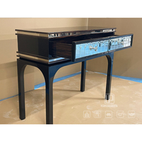 Table de salon de qualité supérieure en bois laqué noir avec double tiroir en verre trempé et pieds en bois pour entrée, couloir, bureau à domicile