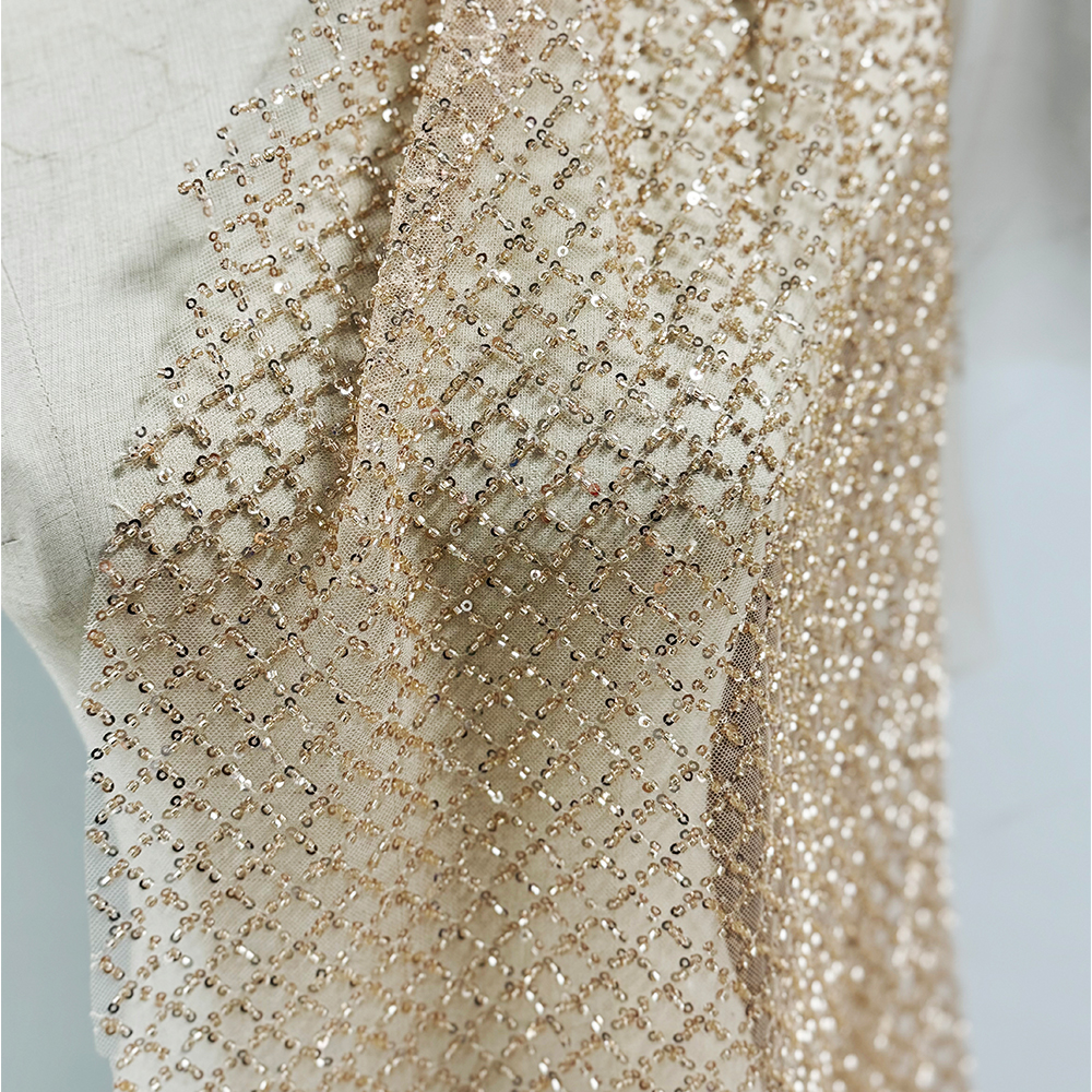 Customized Rose Gold Crystal Bead Crochet Fishnet Sequin Mesh Fabric for  Wedding Party Bridal Gown Dress| Alibaba.com
