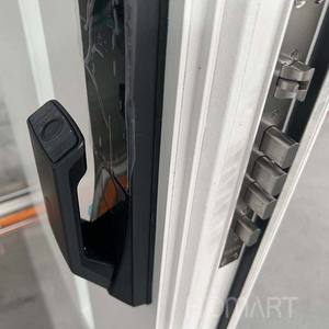 <span class=keywords><strong>Porte</strong></span> d'entrée principale de villa moderne en aluminium à charnières, design <span class=keywords><strong>plat</strong></span> blanc luxueux avec trou en verre et serrure numérique - Product Image 4