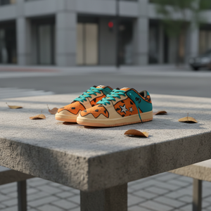 Zapatillas Deportivas HUAMAK Personalizables con Bloques de <span class=keywords><strong>Color</strong></span> Vibrantes Naranja/<span class=keywords><strong>Beige</strong></span>/Verde Azulado, Calzado Urbano con Detalle de Estrella Plateada, MOQ Bajo, Muestra Rápida - Product Image 2
