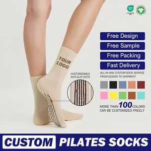 جوارب بيلاتس لطيفة مطرزة بطبعة الأفوكادو، <span class=keywords><strong>100</strong></span>% قطن، مضادة للانزلاق، ماصة للعرق، قابلة للتنفس، مع شعار على الكفة - Product Image 1