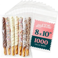 8x10 selbstverschließende, wiederverschließbare Cellophanbeutel (1000er-Pack) |   Transparente Beutel für Kekse & Brezelstäbchen, Backwaren, Süßigkeiten & Geschenke