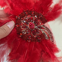 Applique florale 3D perlée de haute qualité avec pompon et strass lourds scintillants pour panneau de corsage, accessoires de décoration de robe de luxe DIY