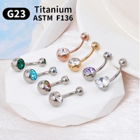 Cincin Pusar Titanium G23 ASTM F136 14G Bulat Zirkon Ulir Luar Perhiasan Tindik Alis Tubuh