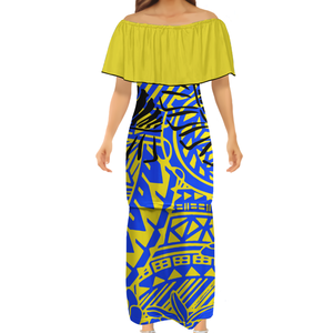 Samoan-vestidos con diseño de <span class=keywords><strong>tatuaje</strong></span> para <span class=keywords><strong>mujer</strong></span>, vestidos de un <span class=keywords><strong>hombro</strong></span>, estampado 3D <span class=keywords><strong>Tribal</strong></span> polinesiano, volantes, Puletasi de medio <span class=keywords><strong>hombro</strong></span> - Product Image 5