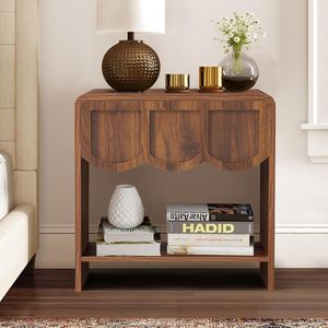 Прикроватная тумбочка в стиле Mid-Century Modern, из дуба, с волнообразной панелью и выдвижным ящиком, для спальни и гостиной - Product Image 1
