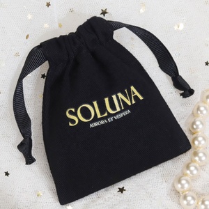 Bolsa de Terciopelo Negra de 8*10 cm para Joyería, Bolsa de Terciopelo con Cordón y Estampado Personalizado para Relojes, Joyas y Perfumes - Product Image 5
