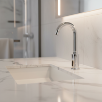 Petite coiffeuse de salle de bain moderne et contemporaine en céramique Robinet à capteur infrarouge automatique Mitigeur d'eau froide poli 5 ans Haijun