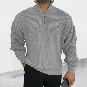 Zipper polo collar sweater top men's winter casual pullover sweatshirt coats fashion knit tops