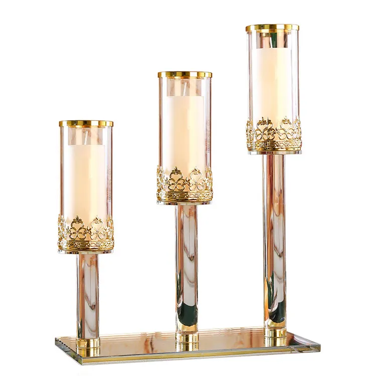 3 Arm K9 Kristall geschnitten Quader Kandelaber Hochzeit Mittelstücke mit Glasrohr Schornstein für Tisch dekoration Kerzenhalter zum Verkauf