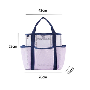 Sac de plage en maille brodée en gros, sac fourre-tout en maille réutilisable, sac fourre-tout multi-poches pour femmes - Product Image 2