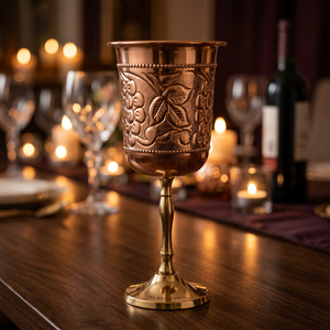 Hand Made <b>Copper</b> Wine Glass Floral Pattern Vintage Design Gold Plated Stemmed Cup For Wedding Party Adults - Product Image 5