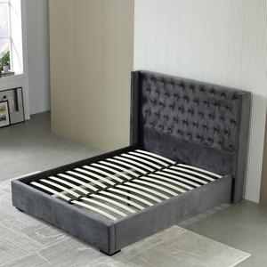 Nouveau <span class=keywords><strong>Lit</strong></span> Capitonnage Boutons Tête <span class=keywords><strong>de</strong></span> <span class=keywords><strong>Lit</strong></span> Rembourrée en Lin Sommier à <span class=keywords><strong>Lattes</strong></span> en <span class=keywords><strong>Bois</strong></span> Massif pour Chambre d'Hôtel - Product Image 5