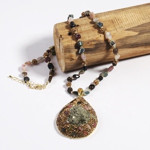 Moda Boho mujer joyería Chip turmalina <span class=keywords><strong>Rhinestone</strong></span> Pava bola hematita cuentas <span class=keywords><strong>collar</strong></span> hierro turmalina gota colgante <span class=keywords><strong>collar</strong></span> - Product Image 1