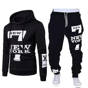 Outdoor Herren 2 Stück Casual Print Letter New York Sweat Sets Sporta nzug Trainings anzug Sweatshirt Jogging hose Man Sweat suit