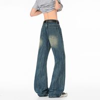 Pantalon ample et respirant pour homme, style américain rétro, en denim délavé et usé, coupe mi-large, design déchiré, style couteau courbé