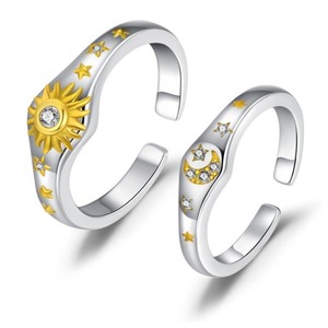 Juego de 2 Anillos de Pareja con Zirconia de Dos Tonos, Diseño de Sol y Luna, para Hombre y Mujer, Anillo de Pareja con Zirconia Brillante de Sol, Luna y Estrella - Product Image 6