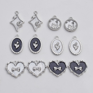 Pendentif en alliage en forme de cœur, nœud et tulipe pour la fabrication de boucles d'oreilles, composants de bijoux en alliage de zinc plaqué GJ85 - Product Image 1