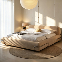 Neuestes Designer-Wolkenbett Modernes Gepolstertes Stoffbett-Set Schlafzimmermöbel Beliebter Cremefarbener Stil Hochwertiges Weiches Kingsize-Bettgestell