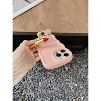 Coque de téléphone Ours Mignon Couleur Macaron avec Bordure Ondulée pour iPhone 17 16 15 14 13 18 Pro Max, Étui Arrière avec Chaîne