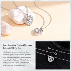 Collar con Forma de Corazón para Regalo, Collar de Plata de Ley 925 con Moissanita Brillante para Mujer, Collar Romántico con Corazón Hueco para Dama - Product Image 4
