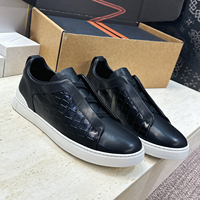 Chaussures de marche décontractées de luxe pour hommes en cuir de vachette véritable à motif crocodile, avec sangle élastique, style baskets de créateur, nouvelle collection