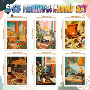 CHENSITORY Lot de 6 kits de peinture par numéros colorés, peintures à la main pour adultes, coloriage par numéros, décoration - Product Image 4