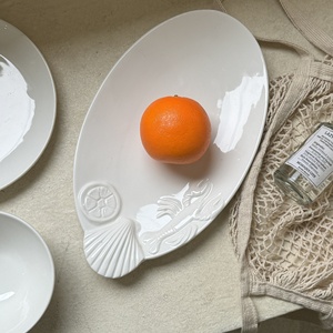 Plato/Tazón de Cerámica Vintage de Segunda <span class=keywords><strong>Mano</strong></span> con Relieve de Conchas Marinas, Apto para Microondas, Forma Irregular - Product Image 5