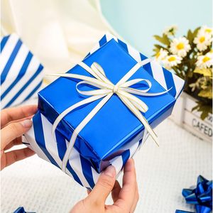 Merture Reversible Royal Blue Wrapping <b>Paper</b> <b>Roll</b> 17 In X 32.8 Ft Metallic Stripe Design Gift <b>Wrap</b> For Baby Shower Birthday - Product Image 2