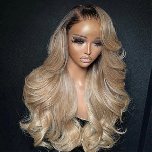 Venta al por mayor de cabello humano virgen brasileño Remy con ondas corporales T1B/27, encaje francés sin pegamento 13x4 13x6, cutícula intacta, para pelucas. - Product Image 1