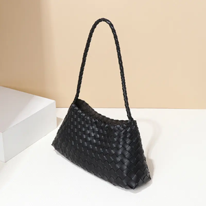 Petit sac à bandoulière carré en cuir PU tissé à la main pour femmes à la mode française - Product Image 6