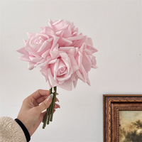 Großhandel Künstliche Rosen-Blumensträuße mit Echtgefühl Latex Erröten Gelb-Rot Bouquet 25cm 5 Blüten für Hochzeit Heim Tisch Vase Dekoration