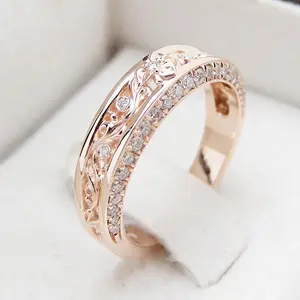CAOSHI Trendy Women 3A Zircon Rings Exquisite Hollow Flowers Design Wedding Sweet Girls Rose Gold Plated Fashion Jewelry Rings