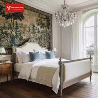 Lit double en chêne rétro français, style crème, luxe léger, chambre principale, personnalisation pour lit de mariage