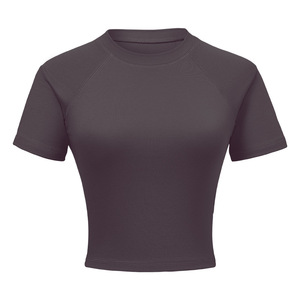 Crop top à manches raglan pour femme, coupe ajustée, tricoté, basique, uni - Product Image 2