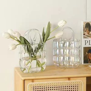 INS <span class=keywords><strong>carré</strong></span> sac à main Design verre <span class=keywords><strong>Vase</strong></span> mode hydroponique fleurs fraîches Table Top <span class=keywords><strong>Vase</strong></span> en gros - Product Image 3