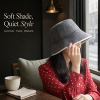 Chapeau Bob en Feutre de Laine Doux avec Bordure Cousue Contrastante et Détail Couronne Dorée Gris Style Unisexe pour Trajet Quotidien
