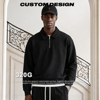 Pull-over col polo demi-zip en coton riche 320G pour homme, coupe ample, personnalisable avec logo et marque privée, disponible en quatre couleurs pour l'automne