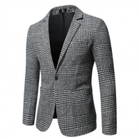 Veste de Costume Homme Grande Taille Décontractée à 2 Boutons, Motif Écossais, Infroissable, Blazer Tendance en Laine pour Homme