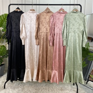 6572# Floral Dresses for Muslim Women Satin Robe Long Silk <b>Maxi</b> Dress Islamic Modest Fashion - Product Image 6