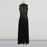 Robe longue décontractée élégante pour femmes WIWT, sans manches, col haut, dentelle, coupe trapèze, pour tous les jours, les soirées et les occasions spéciales.